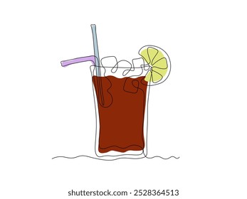 cuba libre cocktail. continuous one line art hand drawing sketch, logo