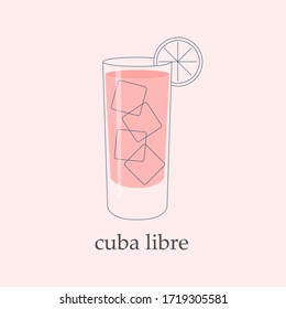 Cuba libre cocktail glass. Design element, poster with alcohol. Flat style vector illustration isolated