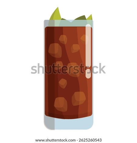 Cuba libre cocktail glass with ice cubes and mint leaves, representing a refreshing beverage