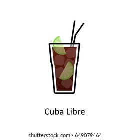 Cuba Libre cocktail icon in flat style
