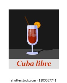 Cuba libre cocktail menu item or any kind of design. Party drink on the black background, vector illustration