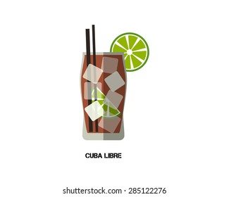 Cuba Libre cocktail. Modern flat design. Isolated on white background. Vector illustration.