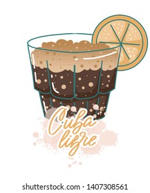 cuba libre illustration of a cocktail. logo design for bar, cafe. top summer cocktails