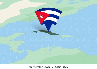 Cuba Localização Destacada no Mapa Americano com Ícone de Bandeira. Design detalhado do vetor.