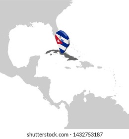 Cuba Location Map on map Central America . 3d Cuba  flag map marker location pin. High quality map of Jamaica.  Vector illustration EPS10.