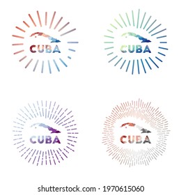 Cuba low poly sunburst set. Logo of country in geometric polygonal style. Vector illustration.