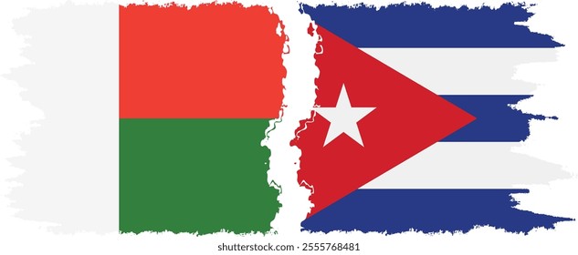 Cuba and Madagascar grunge flags connection, vector