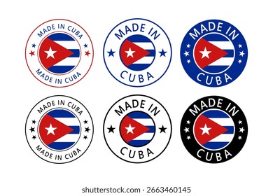 Cuba Made in Stamp in circle with flag Vector template on white background