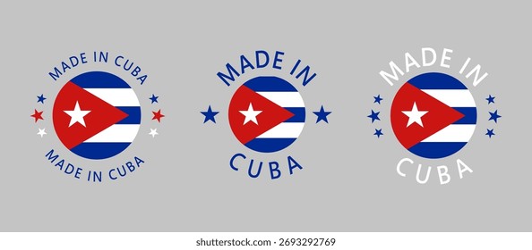 Cuba Made in Stamp in circle with flag on white background