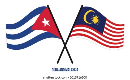 Cuba and Malaysia Flags Crossed And Waving Flat Style. Official Proportion. Correct Colors.