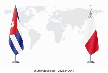 Cuba and Malta flags for official meeting against background of world map.