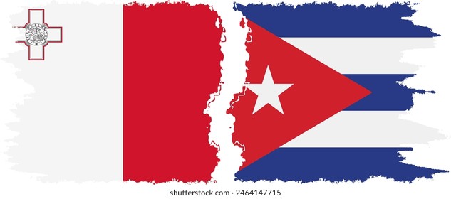 Cuba and Malta grunge flags connection, vector