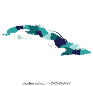 Cuba map. Map of Cuba in administrative provinces in multicolor