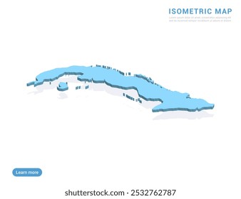 Mapa de Cuba azul sobre fondo blanco con Vector isométrico.