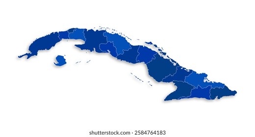 Cuba map with border highlighted regions, states, isolated on white background. Template map of Cuba. Detailed vector illustration.