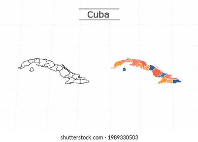 Cuba map city vector divided by colorful outline simplicity style. Have 2 versions, black thin line version and colorful version. Both map were on the white background.