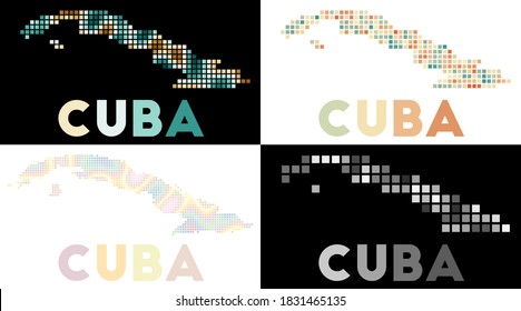Cuba map. Collection of map of Cuba in dotted style. Borders of the country filled with rectangles for your design. Vector illustration.