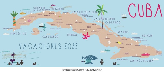 CUBA MAP design cities vacations 2022
