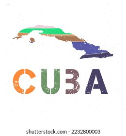Diseño de mapas de Cuba. Forma del país con bellas olas geométricas y textura de grunge. Ilustración vectorial vibrante.