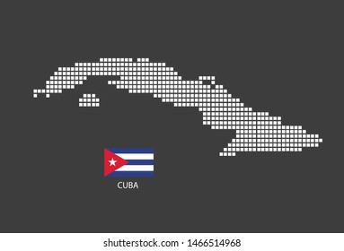 Cuba map design white square, black background with flag Cuba.