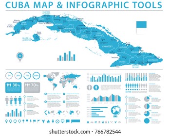 Cuba Map - Detailed Info Graphic Vector Illustration