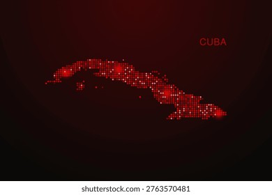 Cuba Map - Digital dotted map with glowing red points on dark background, modern technology style, abstract data network design, clean minimal vector illustration.