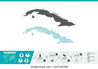 Mapa cubano de puntos grises y verdes para presentación. Establece el concepto creativo de un par de píxeles para infografía.