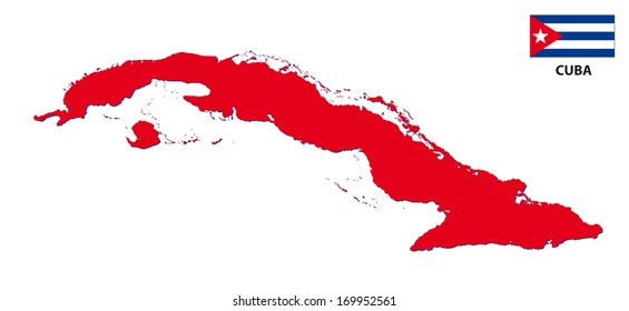 Cuba map with flag