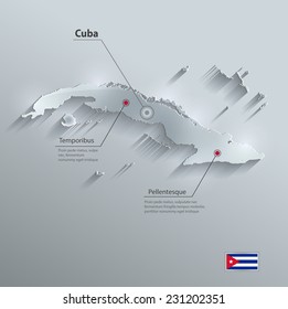 Cuba map flag glass card paper 3D vector