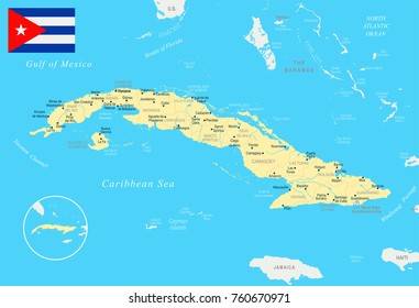 Cuba map and flag - High Detailed Vector Illustration