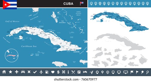 Cuba map and flag - High Detailed Vector Illustration