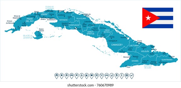 Cuba map and flag - High Detailed Vector Illustration