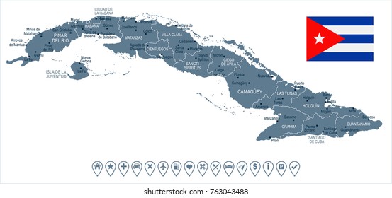 Cuba map and flag - High Detailed Vector Illustration