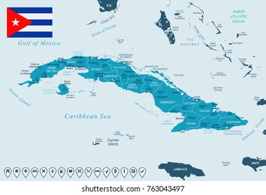 Cuba map and flag - High Detailed Vector Illustration