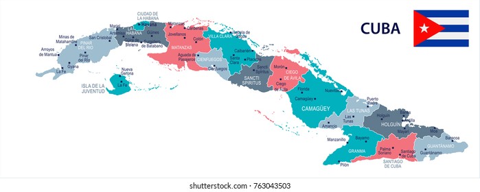 Cuba map and flag - High Detailed Vector Illustration