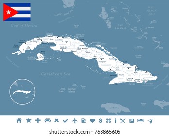 Cuba map and flag - High Detailed Vector Illustration