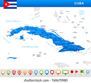 Cuba map and flag - highly detailed vector illustration