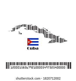 Cuba map flag made bar code, vector illustration.