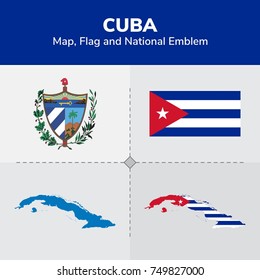 Cuba Map, Flag and National Emblem 