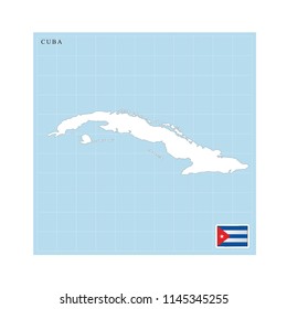 Cuba map and flag on blue and white grid vector illustration