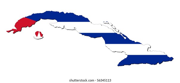 Cuba map flag with shadow on white illustration