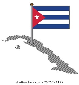 Mapa de Cuba com bandeira. Ilustração vetorial