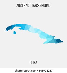 Cuba map in geometric polygonal,mosaic style in blue shades.Abstract tessellation,modern design background,low poly. Vector illustration.