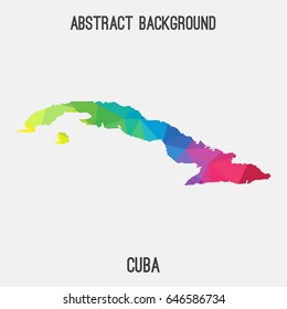 Cuba map in geometric polygonal,mosaic style in rainbow colors.Abstract tessellation,modern design background,low poly. Vector illustration.