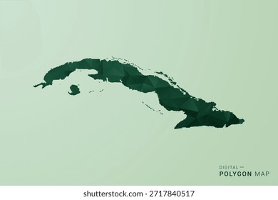 Kuba-Karte - Vektorgrafik im Stil eines grünen Polygons, geometrisches Design mit niedrigem Poly und sauberer Silhouette auf weichgrünem Hintergrund.