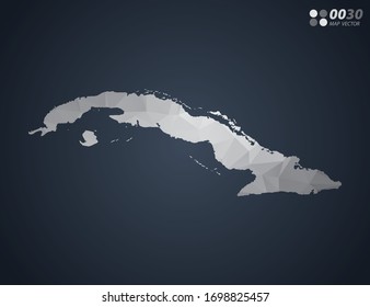 Cuba map grey polygon red triangle mosaic with dark background. style gradient vector.