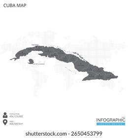 Cuba map high detailed with regions and cities of the country on white background. Vector illustration EPS10.