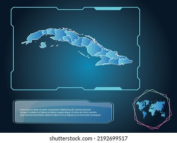 Cuba Mapa de tecnología de infografía fondo de la colección de elementos color azul