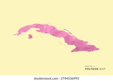 Cuba Map - Low poly polygon map design in soft pink pastel gradient on beige background, modern minimal geometric style, clean digital vector illustration.