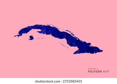Cuba Map - Low poly polygon map in deep blue gradient on soft pink pastel background, modern minimal geometric design, clean digital vector illustration.